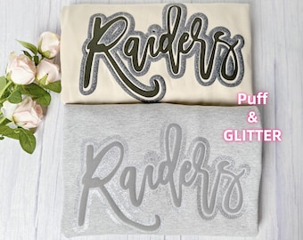 Custom Puff Team Name Sweater, Glitter Team Name Sweater, Embossed School Mascot Sweatshirt, School Spirit Shirt, Cheer, Football Mom