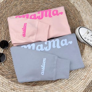 Sudadera rosa Puff Mama con nombres de niños/letras Puff/regalo para mamá/regalo de cumpleaños para mamá, regalo para mamá primeriza, suéter minimalista para mamá