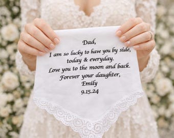 Father of the bride handkerchief,Personalised wedding handkerchief,Hankies for Groom to be from his future Wife,Bridal Handkerchief