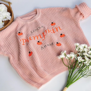 Happy Halloween Personalized Embroidered Name Baby Sweater, Custom Baby Name Sweater, Baby Girls Sweater With Name, Gift For Baby Girls Boy