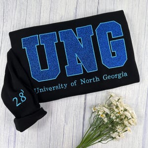Custom Embroidered With Filled Glitter Sweatshirt | Embroidered Scripted Glitter Hoodie |Embroidered College Sweatshirt |Crewneck Sweatshirt