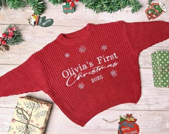 Personalised My First Christmas Baby Knitted Jumper Girls Boys Baby First Christmas Gifts Christmas Tree embroidered