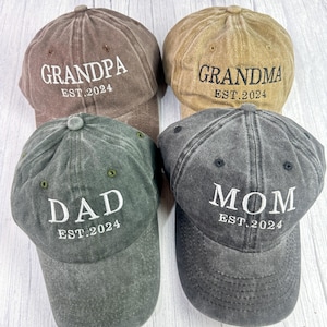 Custom Embroidered Hat, Grandpa with Est Year, Personalized Date, Vintage Baseball Hat,Pregnancy Announcement,Mom Gift, Gift For New Grandma