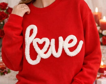 Chenille Yarn Love Sweatshirt, Valentine's Day Gift