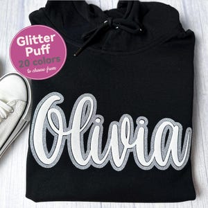 Custom Puff Team Name Sweater, Glitter Team Name Sweater, Embossed School Mascot Sweatshirt, School Spirit Shirt, Cheer, Football Mom
