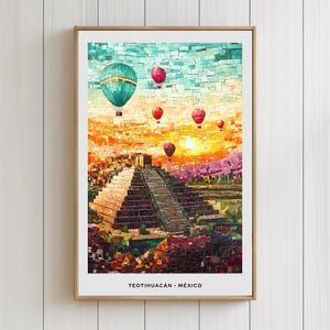 Stampa mosaico di Teotihuacán, Arte della parete di Teotihuacán, Poster di Teotihuacán, Regalo di Teotihuacán, Arredamento di Teotihuacán, Arredamento della parete di Teotihuacán, Messico