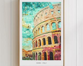 Stampa mosaico di Roma, arte murale mosaico di Roma, poster mosaico di Roma, regalo mosaico di Roma, decorazione mosaico di Roma, decorazione murale mosaico di Roma, Roma, Italia