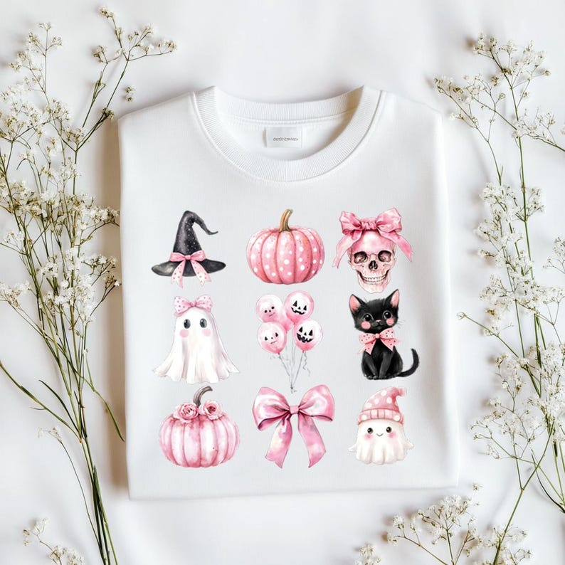 Pink Halloween Clipart | Cute Pastel Ghosts, Pumpkins, Skulls and Black ...