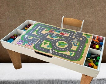 Mesa de actividades para niños, Mesa de ladrillos de construcción con almacenamiento, Mesa de bloques de construcción, mesa de tren, escritorio para niños