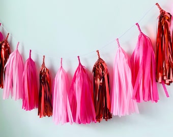 Pink and Red Tassel Garland - Wedding Decor - Room decor - Nursery Decor - Photo Prop - Valentines