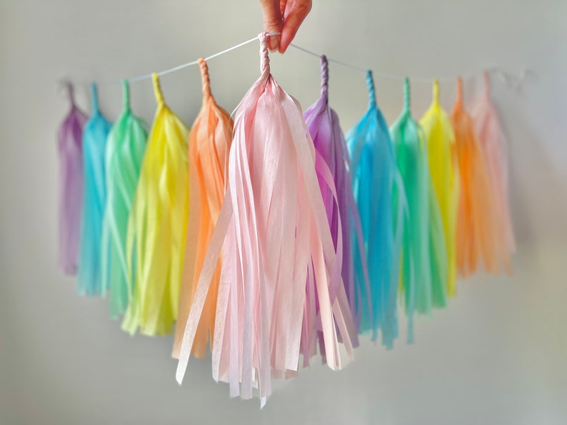 Pastel Rainbow Tassel Garland Kids Room Decor Room decor Dorm Decor Nursery Decor Photo Prop Rainbow Baby Birthday PRE-MADE image 6