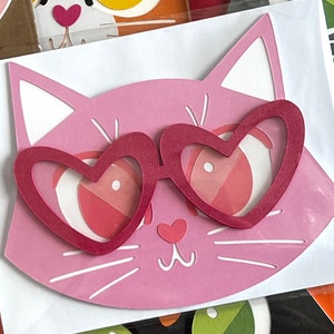 Valentine Cat Card with Heart Glasses - Cute Valentine - Friend Valentine - Teacher Valentine