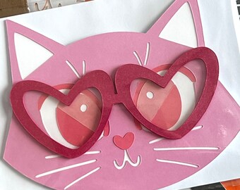 Valentine Cat Card with Heart Glasses - Cute Valentine - Friend Valentine - Teacher Valentine