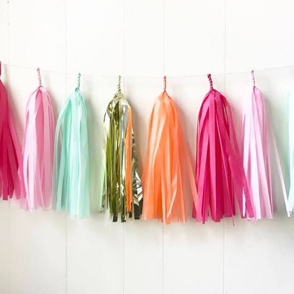 Orange Pink Mint - Tassel Garland -  Party Decor - Bridal Shower - Nursery Decor - Photo Prop