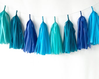 Ocean Tissue Tassel Garland - Catch a Wave Decor - Birthday Decor- Nursery Decor - Photo Prop