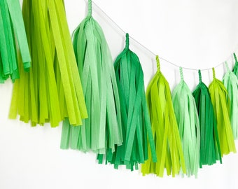 Green Earth Day Tissue Tassel Garland  - Birthday Decor- Nursery Decor - Photo Prop