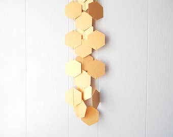 Hexagon Gold Honeycomb Garland Bunting / Geometric wall hanging / Photo Prop / Baby Shower