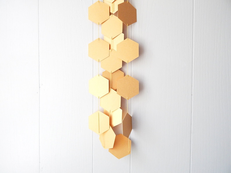 Hexagon Gold Honeycomb Garland Bunting / Geometric wall hanging / Photo Prop / Baby Shower image 1