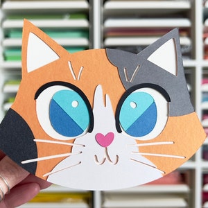 Calico Cat Card Blue Eyed Blank Inside Any Occasion Card Birthday Card Paper Cut image 5