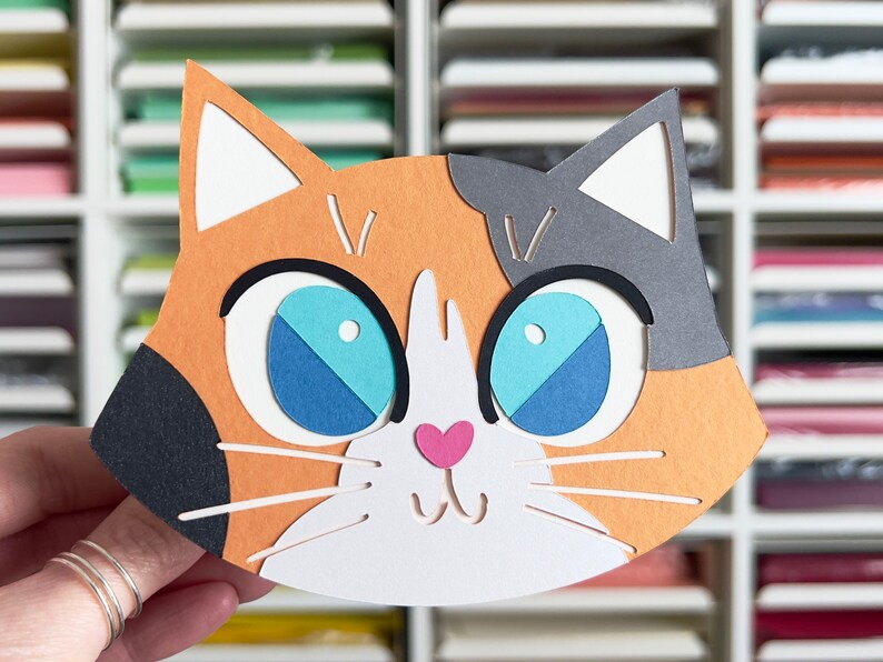 Calico Cat Card Blue Eyed Blank Inside Any Occasion Card Birthday Card Paper Cut image 5