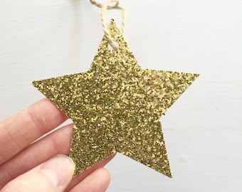 Golden Glitter Star Gift Tags - Christmas Tags - Holiday Tags - Paper Ornaments