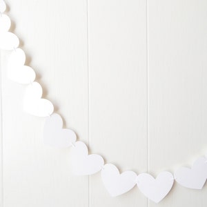 White Heart Garland / White Wedding Decoration / Love Bunting / Anniversary Decor / Photo Prop / Adjustable Hand Sewn image 1