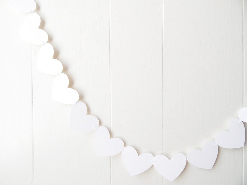 White Heart Garland / White Wedding Decoration / Love Bunting / Anniversary Decor / Photo Prop / Adjustable Hand Sewn image 1