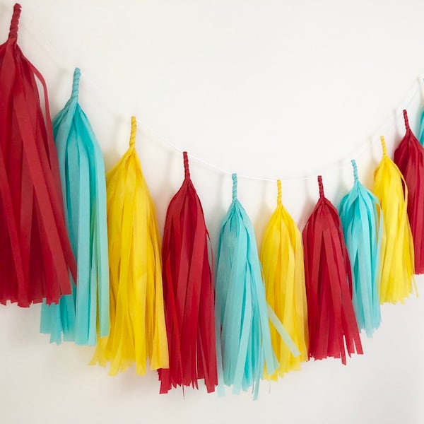 Pre-Made Circus Tissue Tassel Garland - Tissue Paper Banner - Party Decor - Carnival Birthday - Circus Photo prop - Wedding