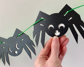 Spider Garland Halloween Banner Bunting Black Shimmer Lime Glitter Stock Cute - Photo Prop - First Halloween