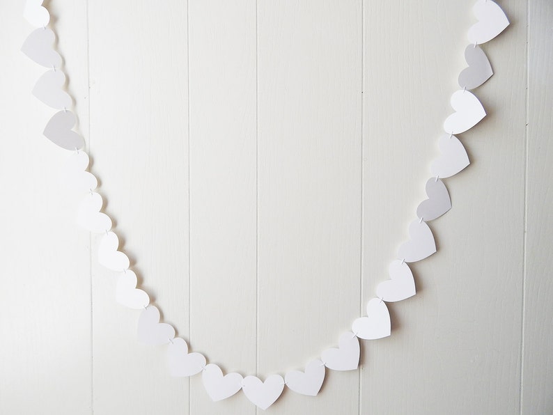 White Heart Garland / White Wedding Decoration / Love Bunting / Anniversary Decor / Photo Prop / Adjustable Hand Sewn image 3