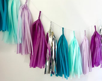 Ice Princess Tissue Tassel Garland - Pre-made - Girls Room Decor - Room decor - Nursery Decor - Photo Prop - Purple Aqua Silver