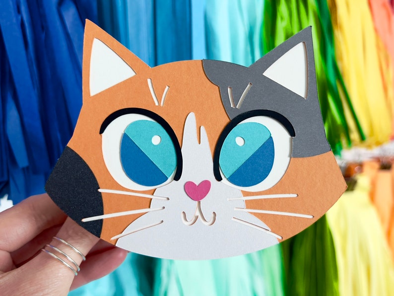 Calico Cat Card Blue Eyed Blank Inside Any Occasion Card Birthday Card Paper Cut image 8