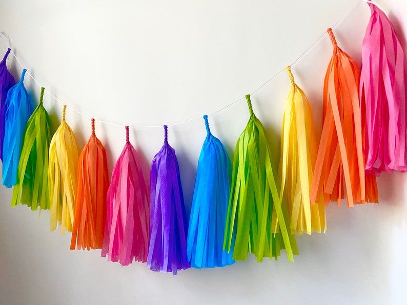 Bright Rainbow Tassel Garland Girls Room Decor Room Decor Etsy