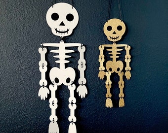 Skeleton Wall Hanging - White Shimmer - 16 or 24 Inches Tall - Halloween Party - Fall Festival - Cute Halloween - Paper Decor