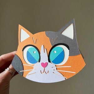Calico Cat Card Blue Eyed Blank Inside Any Occasion Card Birthday Card Paper Cut image 4