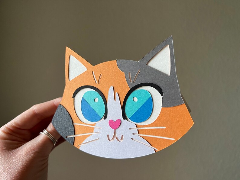 Calico Cat Card Blue Eyed Blank Inside Any Occasion Card Birthday Card Paper Cut image 4