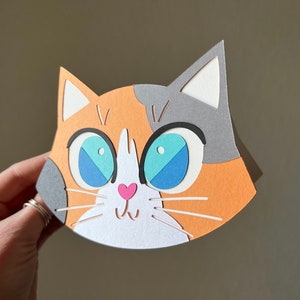 Calico Cat Card Blue Eyed Blank Inside Any Occasion Card Birthday Card Paper Cut image 3