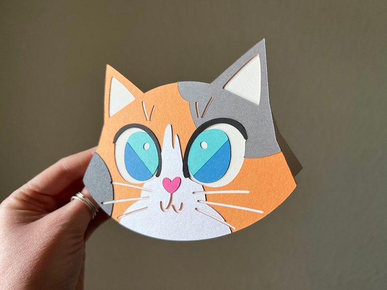 Calico Cat Card Blue Eyed Blank Inside Any Occasion Card Birthday Card Paper Cut image 3