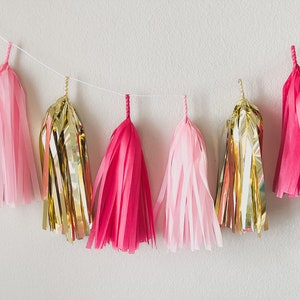 Pink and Gold Tissue Tassel Garland Wedding Decor Room decor Nursery Decor Photo Prop image 2