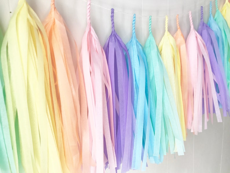 Pastel Rainbow Tassel Garland Kids Room Decor Room decor Dorm Decor Nursery Decor Photo Prop Rainbow Baby Birthday PRE-MADE image 2