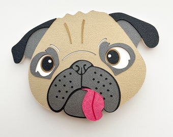 Pug Card Blank Inside Any Occasion Dog Card Layered Papercut Illustration