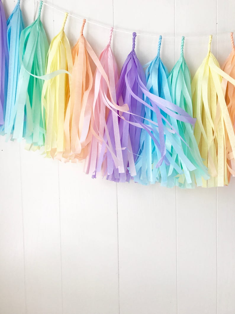 Pastel Rainbow Tassel Garland Kids Room Decor Room decor Dorm Decor Nursery Decor Photo Prop Rainbow Baby Birthday PRE-MADE image 5