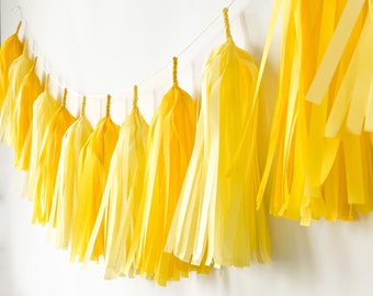 Lemon Yellow Tissue Tassel Garland  - Birthday Decor- Nursery Decor - Photo Prop