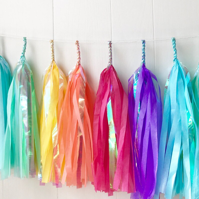 Iridescent Rainbow Tissue Tassel Garland Wedding Decor Etsy UK