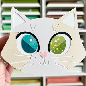 Beige and White Heterochromia Cat Card Blank Inside Any Occasion Card
