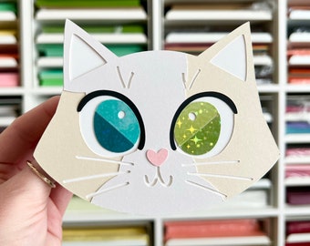 Beige and White Heterochromia Cat Card Blank Inside Any Occasion Card