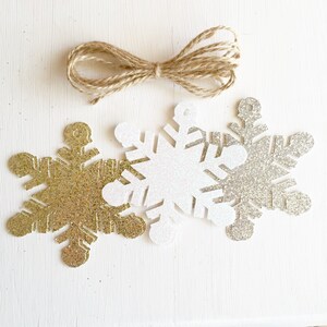 Snowflake Glitter Gift Tags- Holiday Tags - Gold White Silver