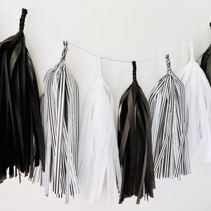Black and White Tassel Garland - Halloween Decor - Wedding Decor - Graduation decor - Nursery Decor - Photo Prop