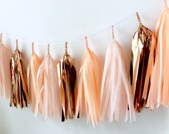 Copper Blush and Peach Tassel Garland - Girls Room Decor - Dorm decor - Nursery Decor - Photo Prop - Wedding - Classy Halloween