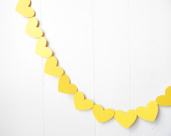 Card Stock Yellow Heart Garland / Wedding Decoration / Love Bunting / Anniversary Decor / Photo Prop / Adjustable Hand Sewn